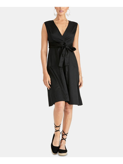 RACHEL ROY Womens Black Belted Sleeveless V Neck Knee Length Wear To Work Fit + Flare Dress 12