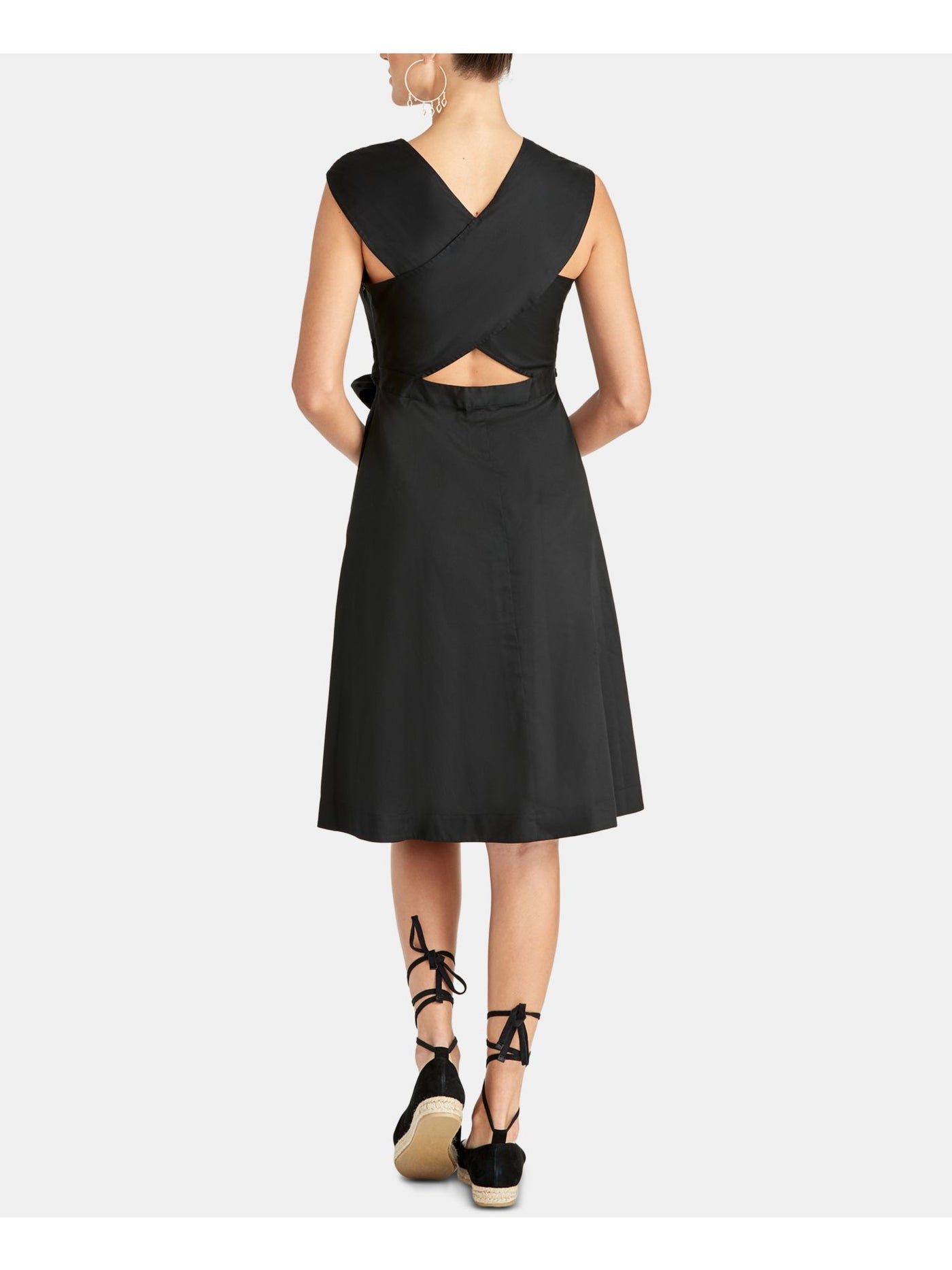 RACHEL ROY Womens Black Belted Sleeveless V Neck Knee Length Wear To Work Fit + Flare Dress 12