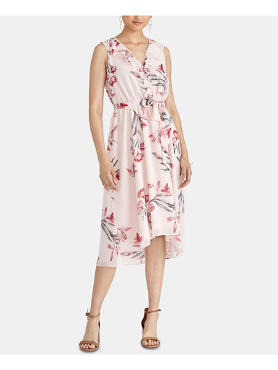 RACHEL ROY Womens Pink Floral Sleeveless V Neck Midi Sheath Dress XS