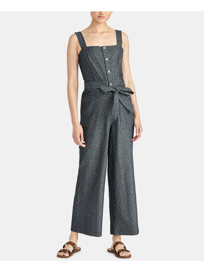 RACHEL ROY Womens Gray Polka Dot Sleeveless Square Neck Boyfriend Jumpsuit 2