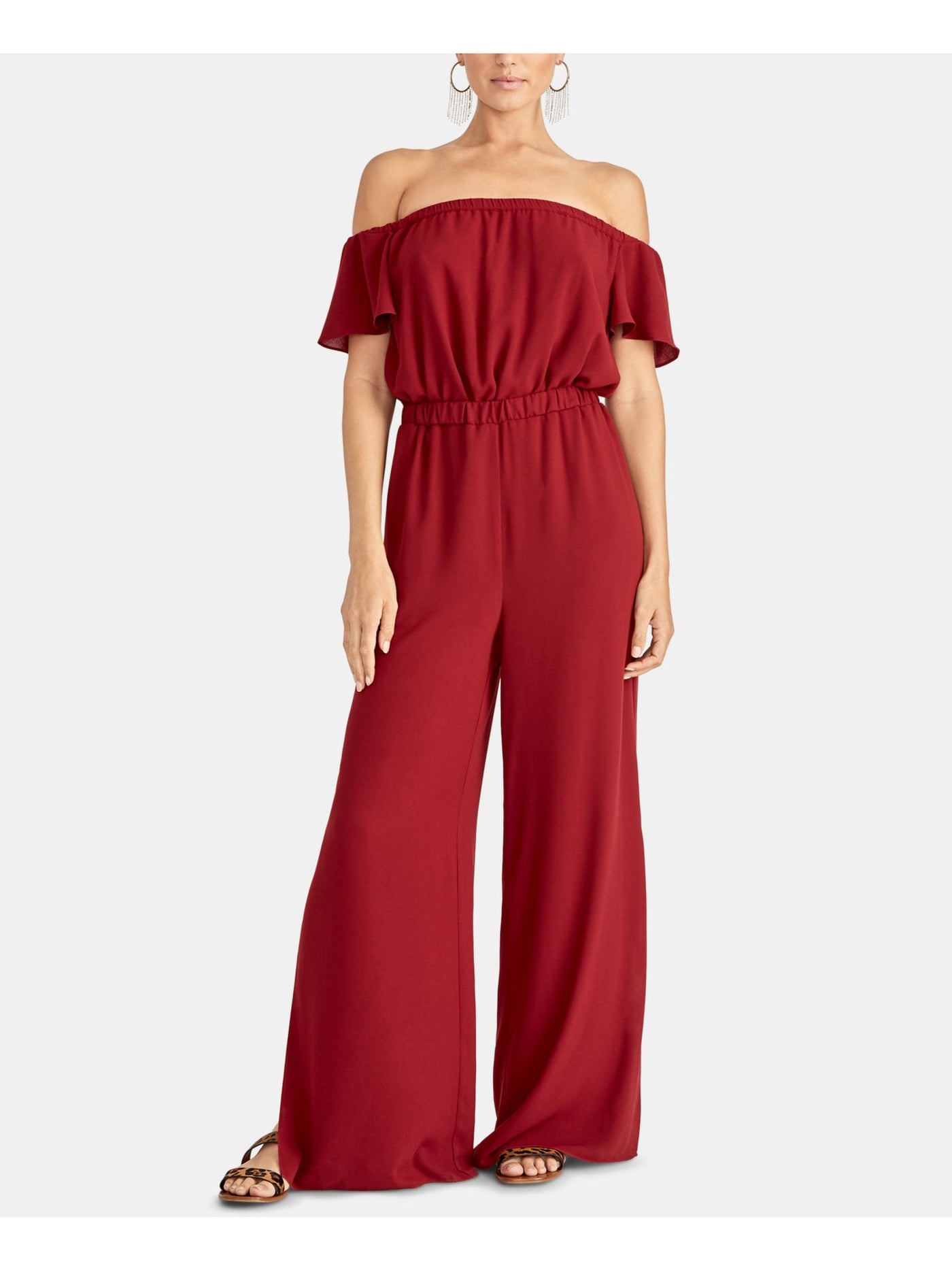 RACHEL ROY Womens Short Sleeve Off Shoulder Evening Wide Leg Jumpsuit