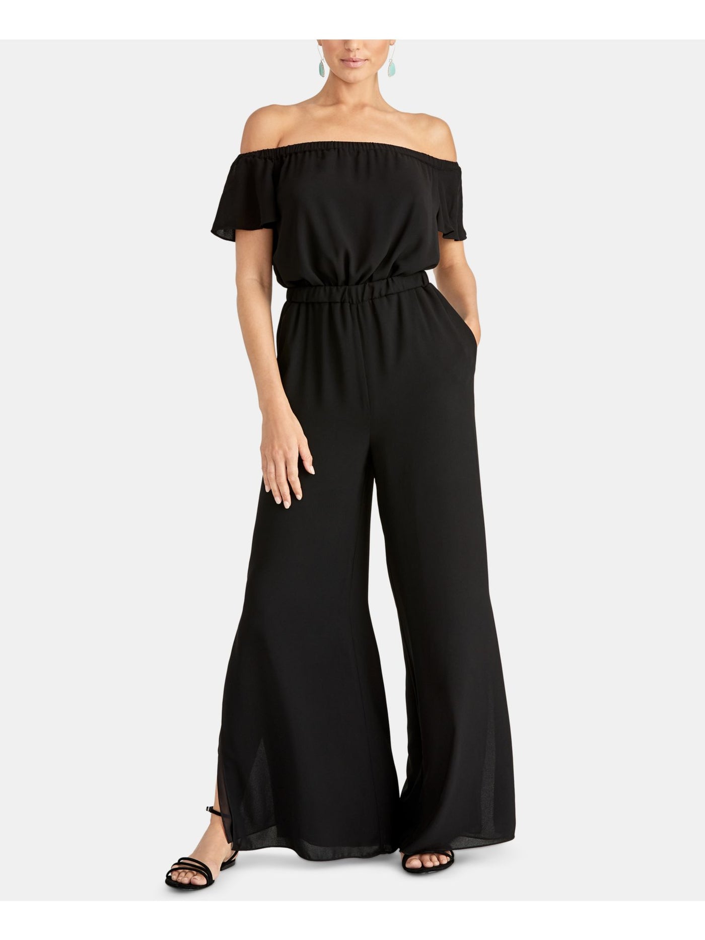 RACHEL ROY Womens Black Short Sleeve Off Shoulder Evening Wide Leg Jumpsuit XS