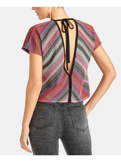 RACHEL ROY Womens Pink Striped Short Sleeve V Neck Top XS