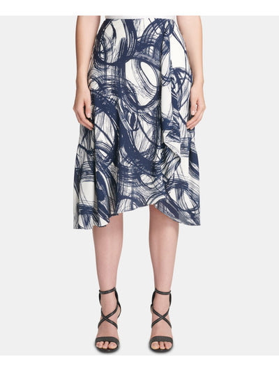 DKNY Womens Navy Printed Midi Trapeze Skirt Petites 2P