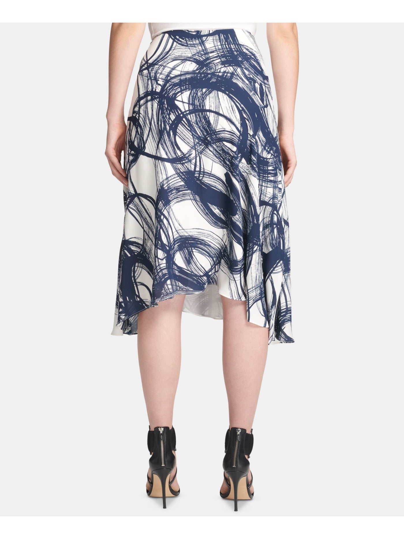 DKNY Womens Navy Printed Midi Trapeze Skirt Petites 2P