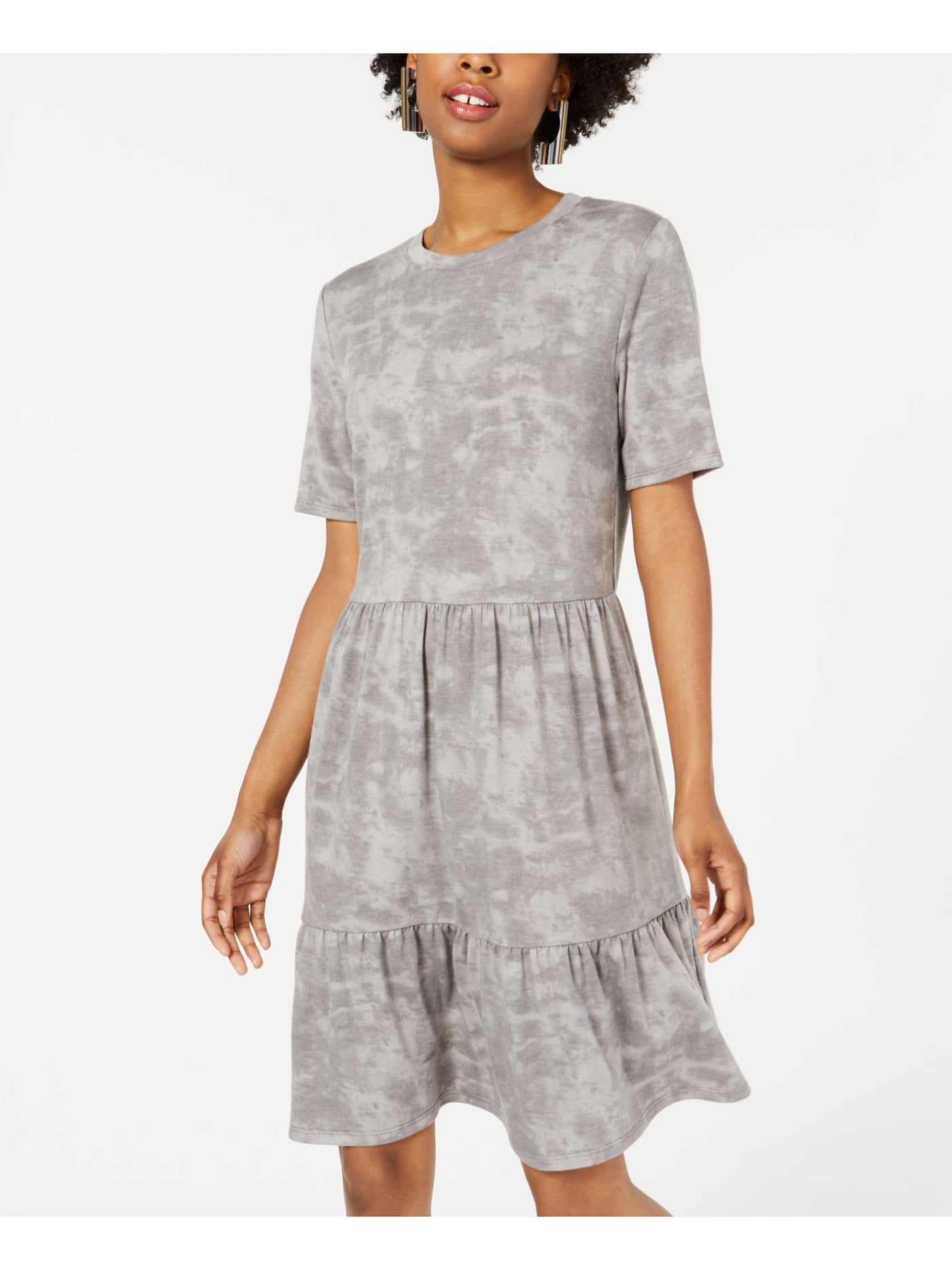 ONE CLOTHING Womens Short Sleeve Crew Neck Above The Knee Fit + Flare Dress