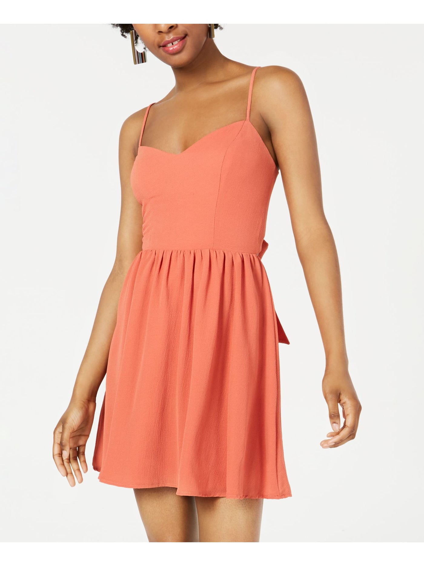 B DARLIN Womens Coral Tie Sleeveless V Neck Mini Fit + Flare Dress 13\14