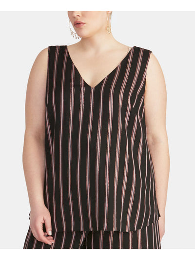 RACHEL ROY Womens Black Striped Sleeveless V Neck Tank Top Plus 1X