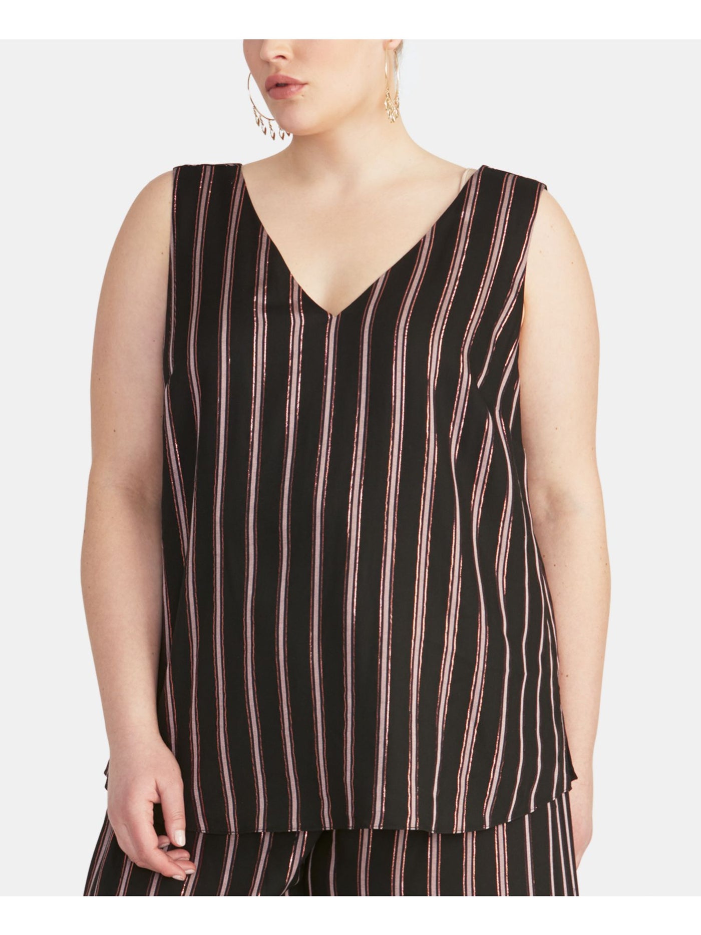 RACHEL ROY Womens Black Striped Sleeveless V Neck Tank Top Plus 2X