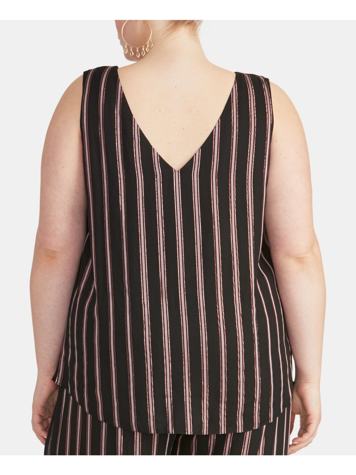 RACHEL ROY Womens Black Striped Sleeveless V Neck Tank Top Plus 2X