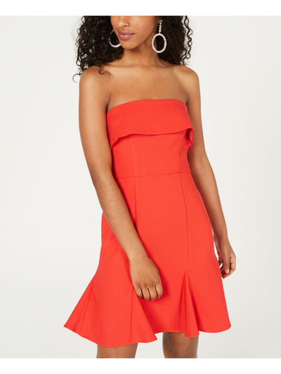 TEEZE ME Womens Orange Sleeveless Strapless Above The Knee Cocktail Fit + Flare Dress 0
