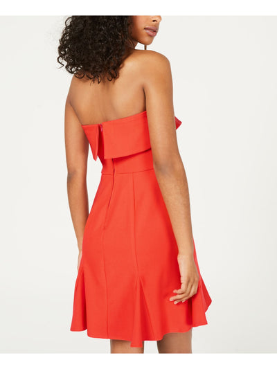 TEEZE ME Womens Orange Sleeveless Strapless Above The Knee Cocktail Fit + Flare Dress 0