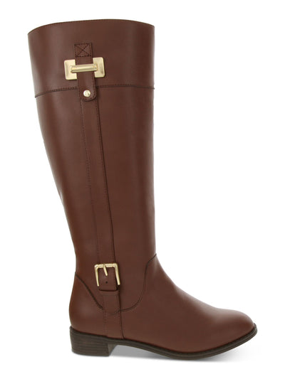 KAREN SCOTT Womens Brown Two-Toned Buckle Accent Cushioned Stacked Heel Zip-Up Riding Boot 5 M