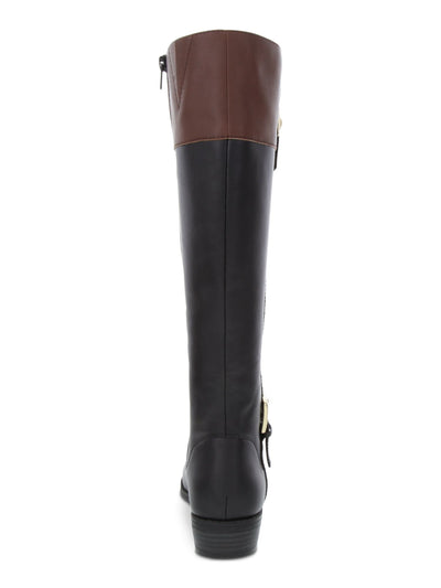 KAREN SCOTT Womens Black Two-Toned Buckle Accent Wide Calf Round Toe Stacked Heel Zip-Up Riding Boot 12 M