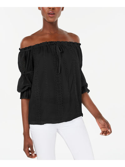 INC Womens Black 3/4 Sleeve Off Shoulder Top XS