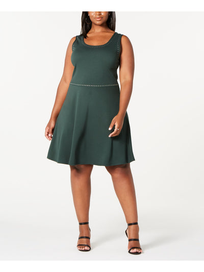 Rosie Harlow Womens Green Embellished Sleeveless Scoop Neck Above The Knee Fit + Flare Dress Plus 2X