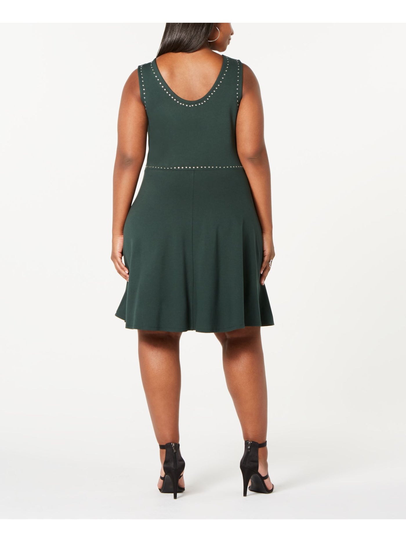 Rosie Harlow Womens Green Embellished Sleeveless Scoop Neck Above The Knee Fit + Flare Dress 1X