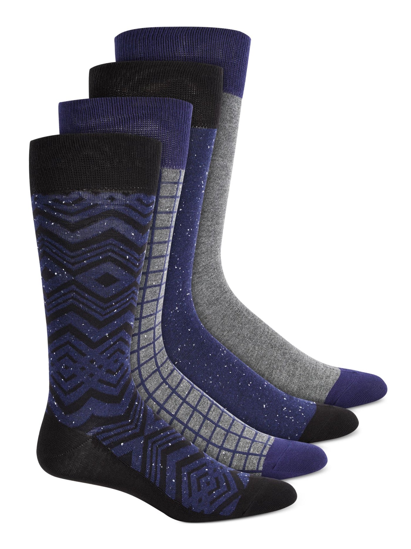 ALFANI 4 Pack Navy Windowpane Moisture-Wicking Dress Crew Socks