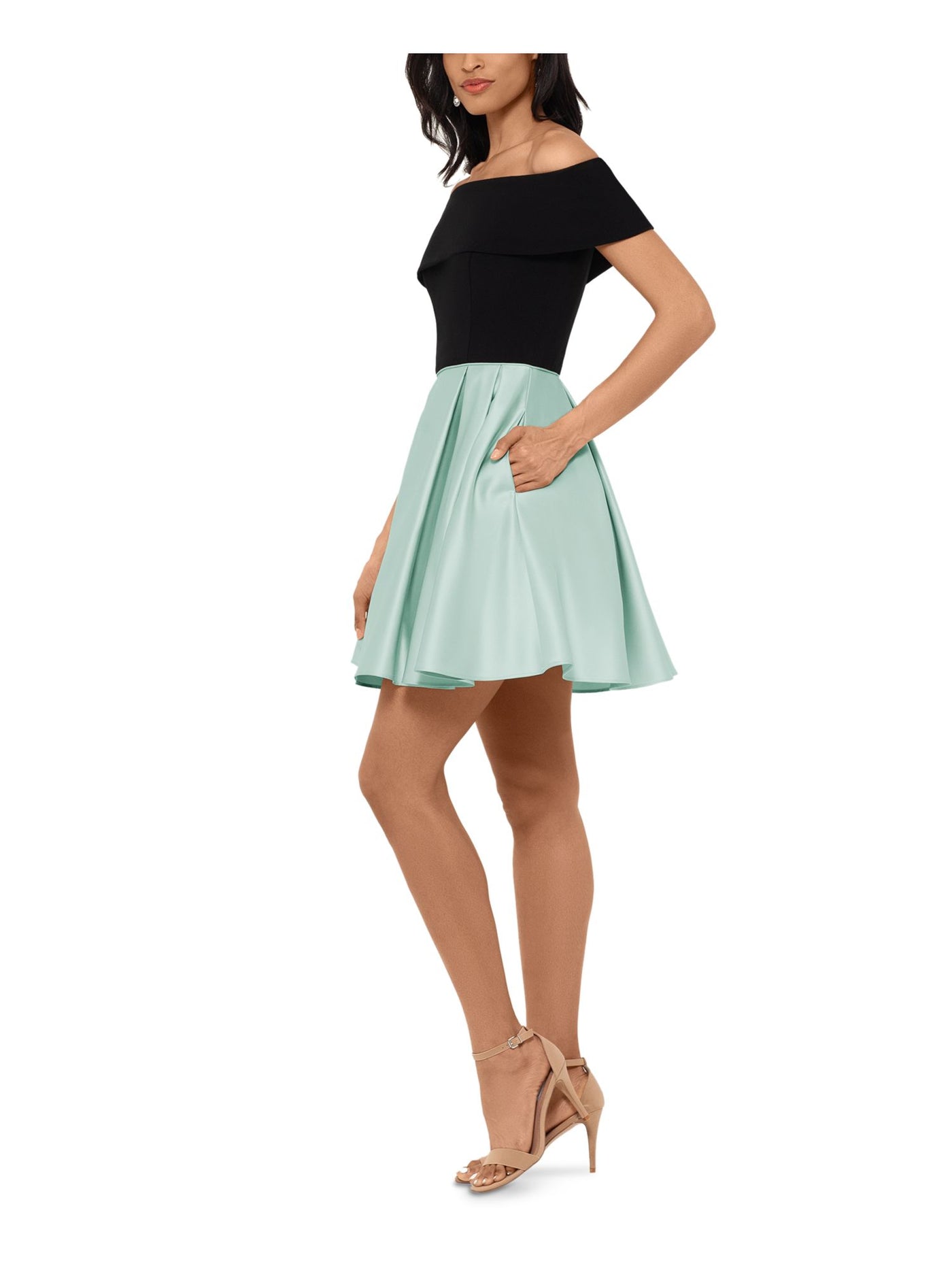 BETSY & ADAM Womens Light Blue Sleeveless Off Shoulder Short Party Trapeze Dress 10
