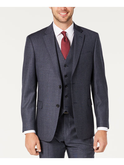 TOMMY HILFIGER Mens Navy Windowpane Plaid Classic Fit Stretch Suit Separate Blazer Jacket 38L