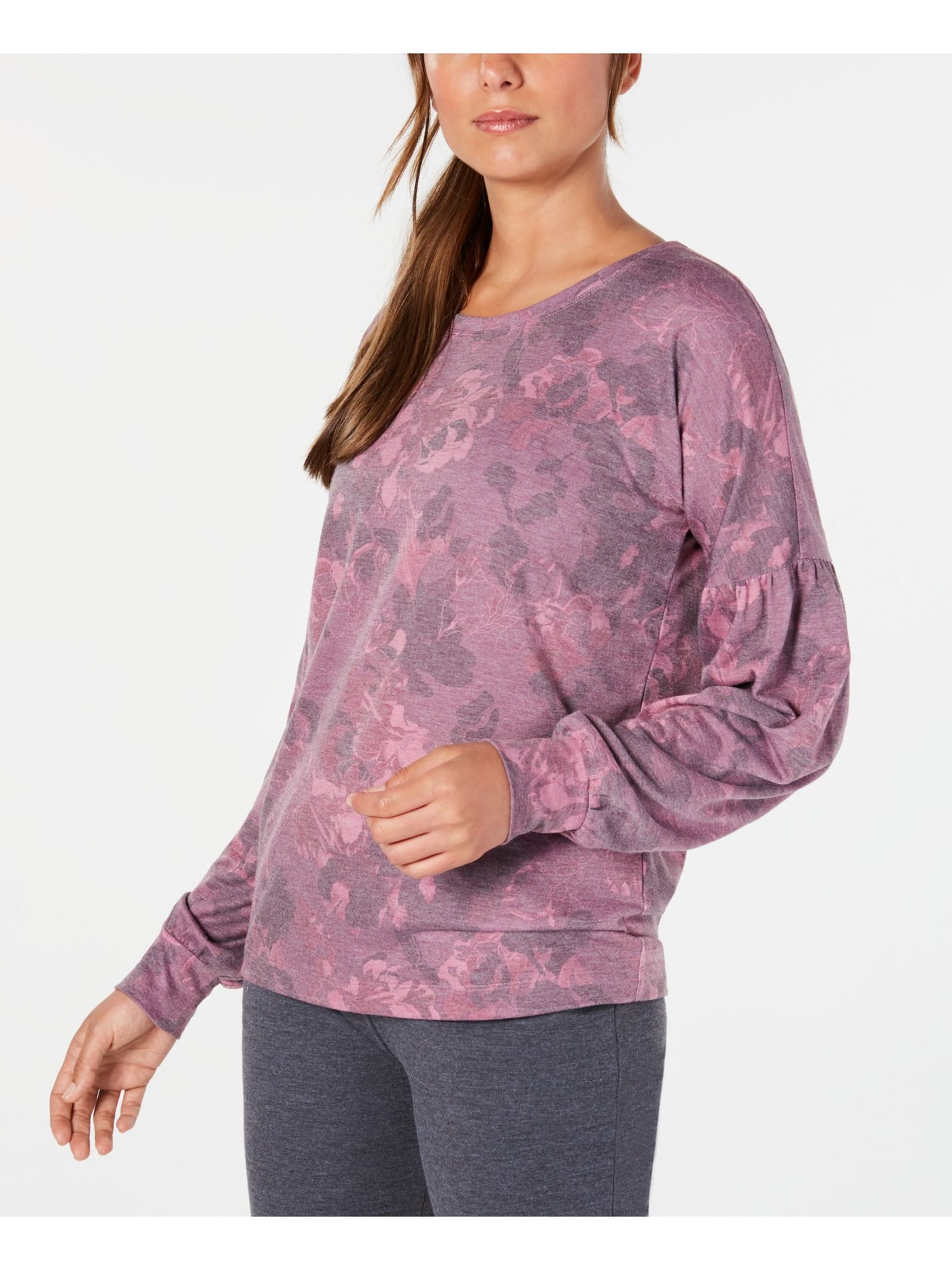 IDEOLOGY Womens Pink Floral Long Sleeve Jewel Neck Top S