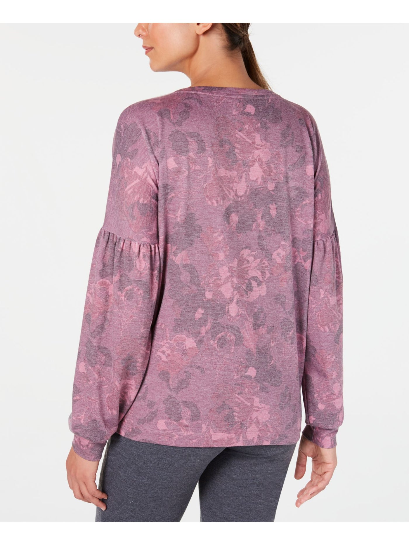 IDEOLOGY Womens Pink Floral Long Sleeve Jewel Neck Top S