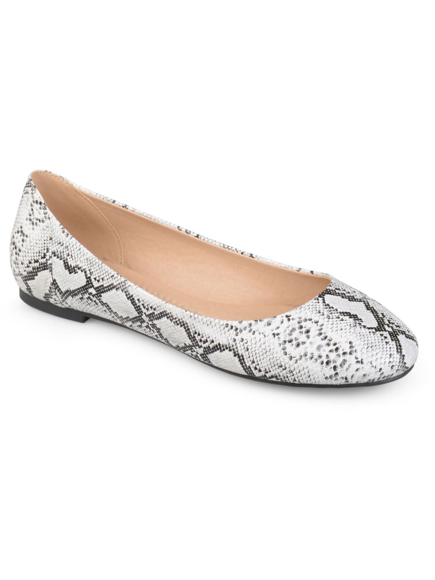 JOURNEE COLLECTION Womens White Snake Cushioned Kavn Round Toe Slip On Ballet Flats 10