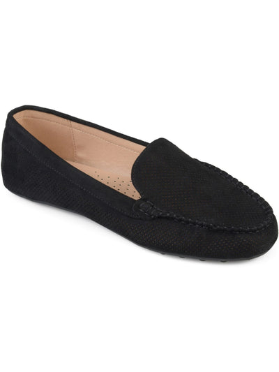 JOURNEE COLLECTION Womens Black Moc Toe Perforated Halsey Round Toe Slip On Loafers Shoes 10