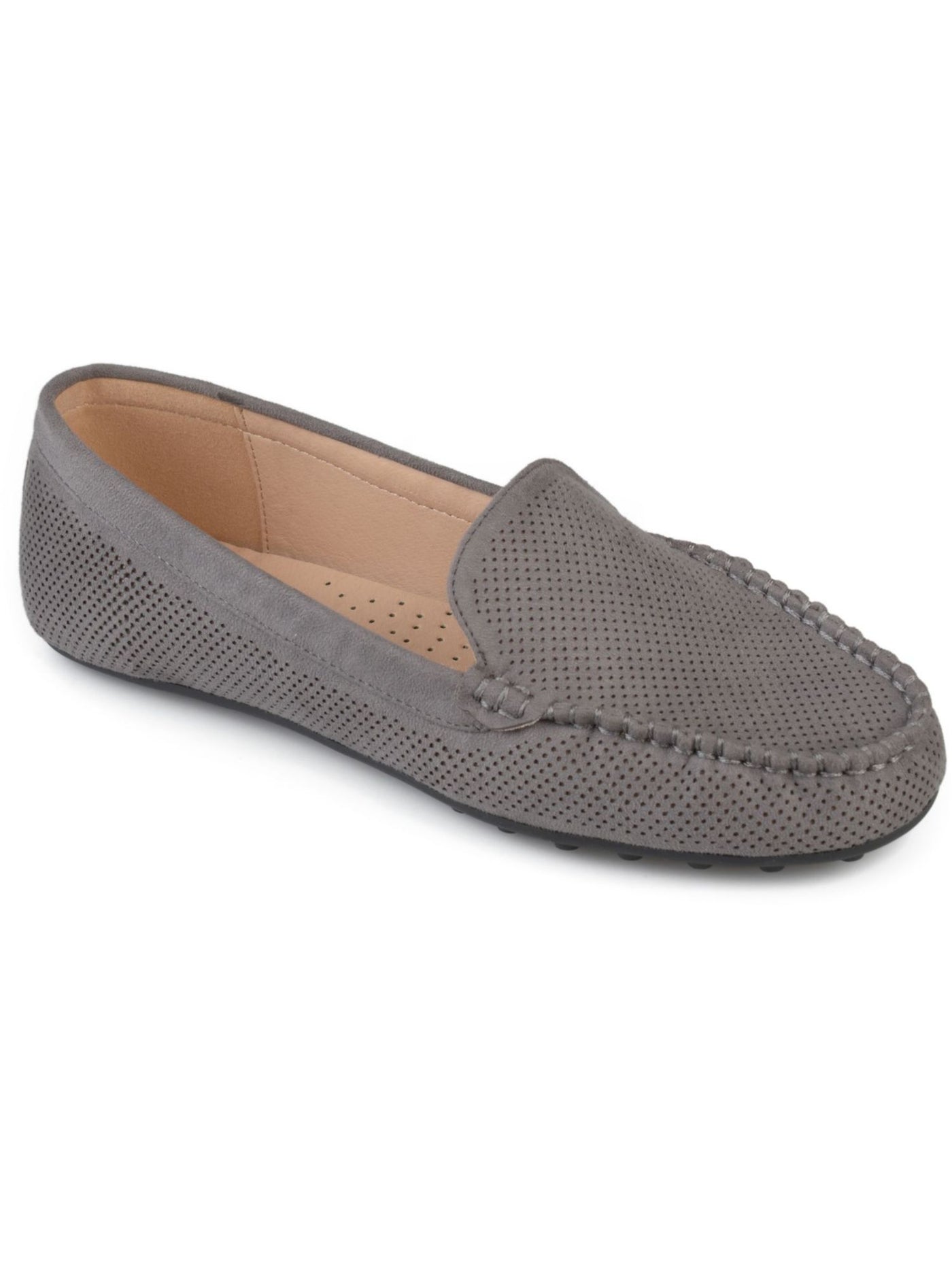 JOURNEE COLLECTION Womens Gray Perforated Comfort Halsey Round Toe Slip On Loafers Shoes 5.5 W
