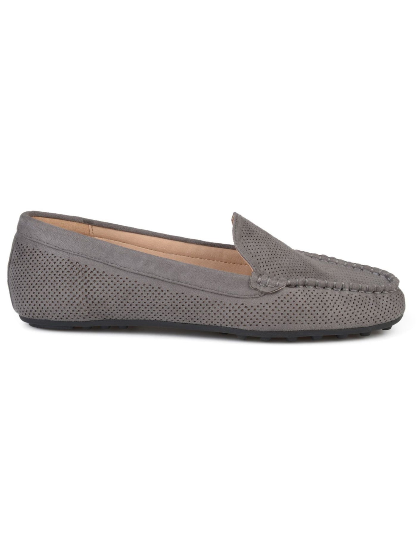 JOURNEE COLLECTION Womens Gray Perforated Comfort Halsey Round Toe Slip On Loafers Shoes 5.5 W