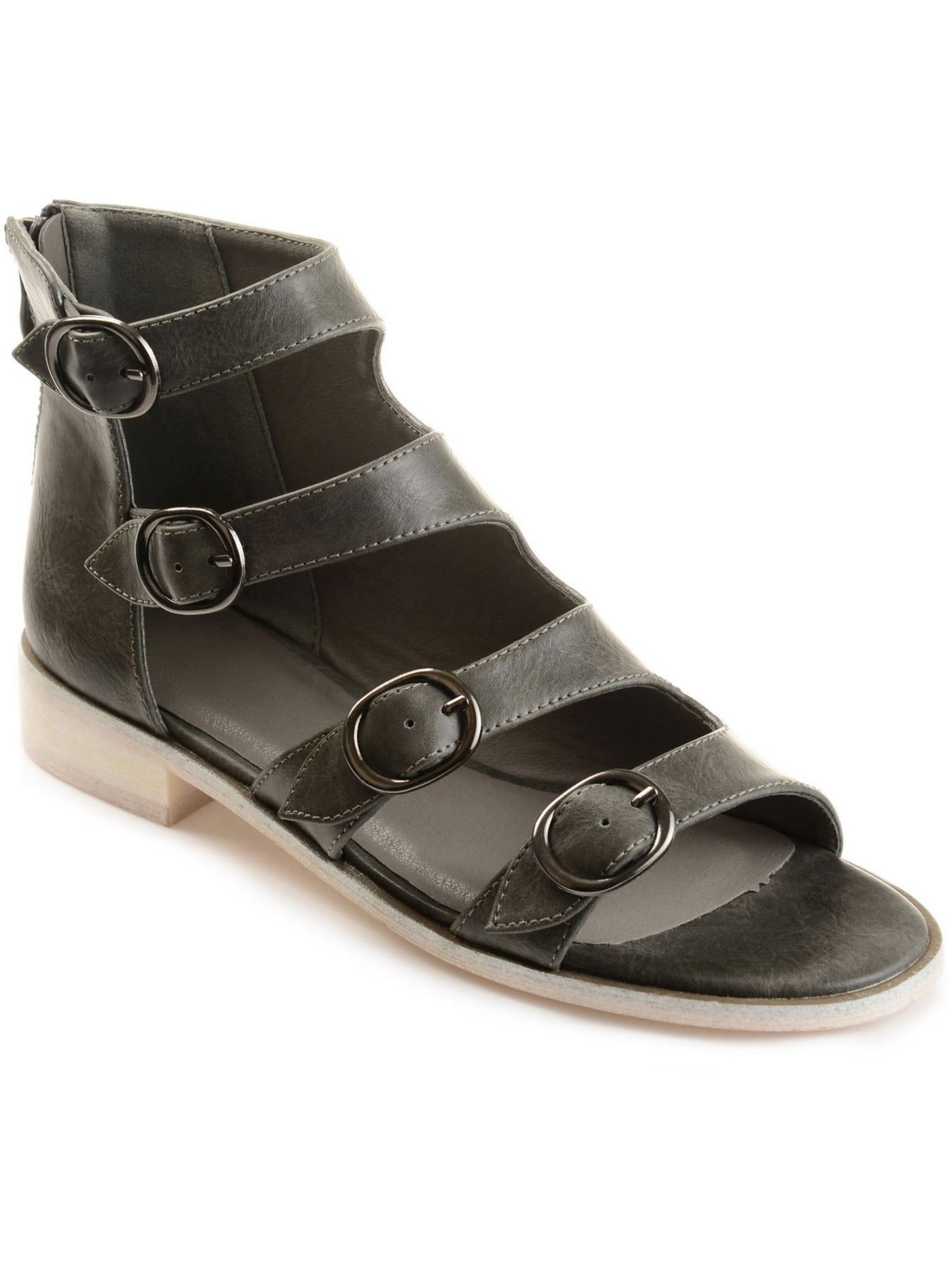 JOURNEE COLLECTION Womens Gray Strappy Buckle Accent Oakly Round Toe Block Heel Zip-Up Sandals Shoes 8