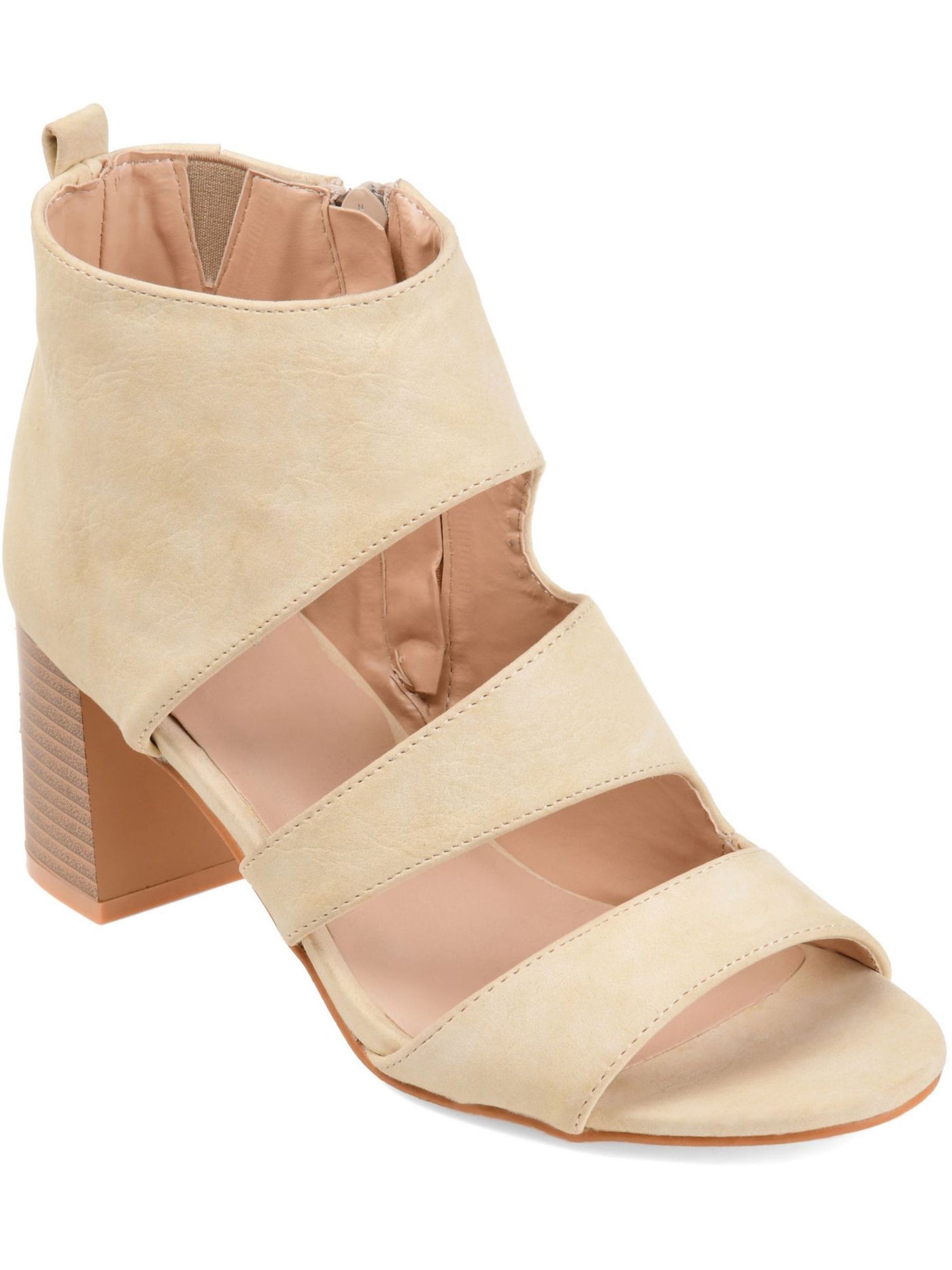 JOURNEE COLLECTION Womens Beige Distressed Strappy Comfort Juniper Round Toe Block Heel Zip-Up Dress Heeled Sandal 6.5