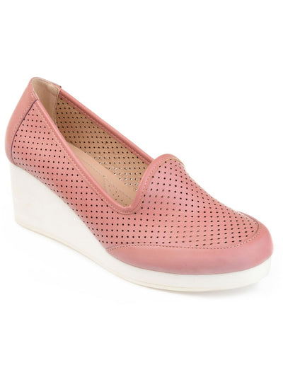 JOURNEE COLLECTION Womens Pink Perforated Cushioned Round Toe Wedge Slip On Heels Shoes 8.5