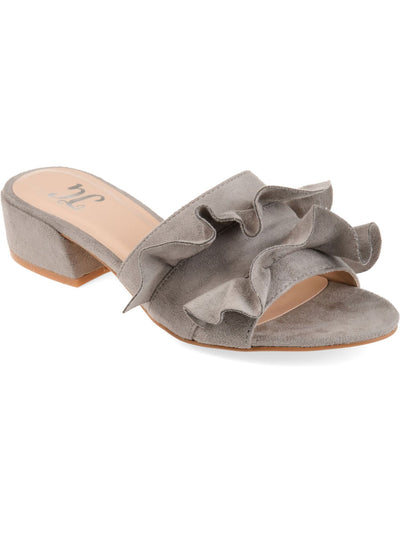 JOURNEE COLLECTION Womens Gray Ruffled Cushioned Sabica Round Toe Block Heel Slip On Heeled Mules Shoes 8.5