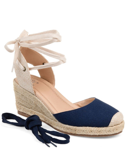 JOURNEE COLLECTION Womens Navy 1/2" Platform Open Back Shoe Padded Monte Round Toe Wedge Lace-Up Espadrille Shoes 9