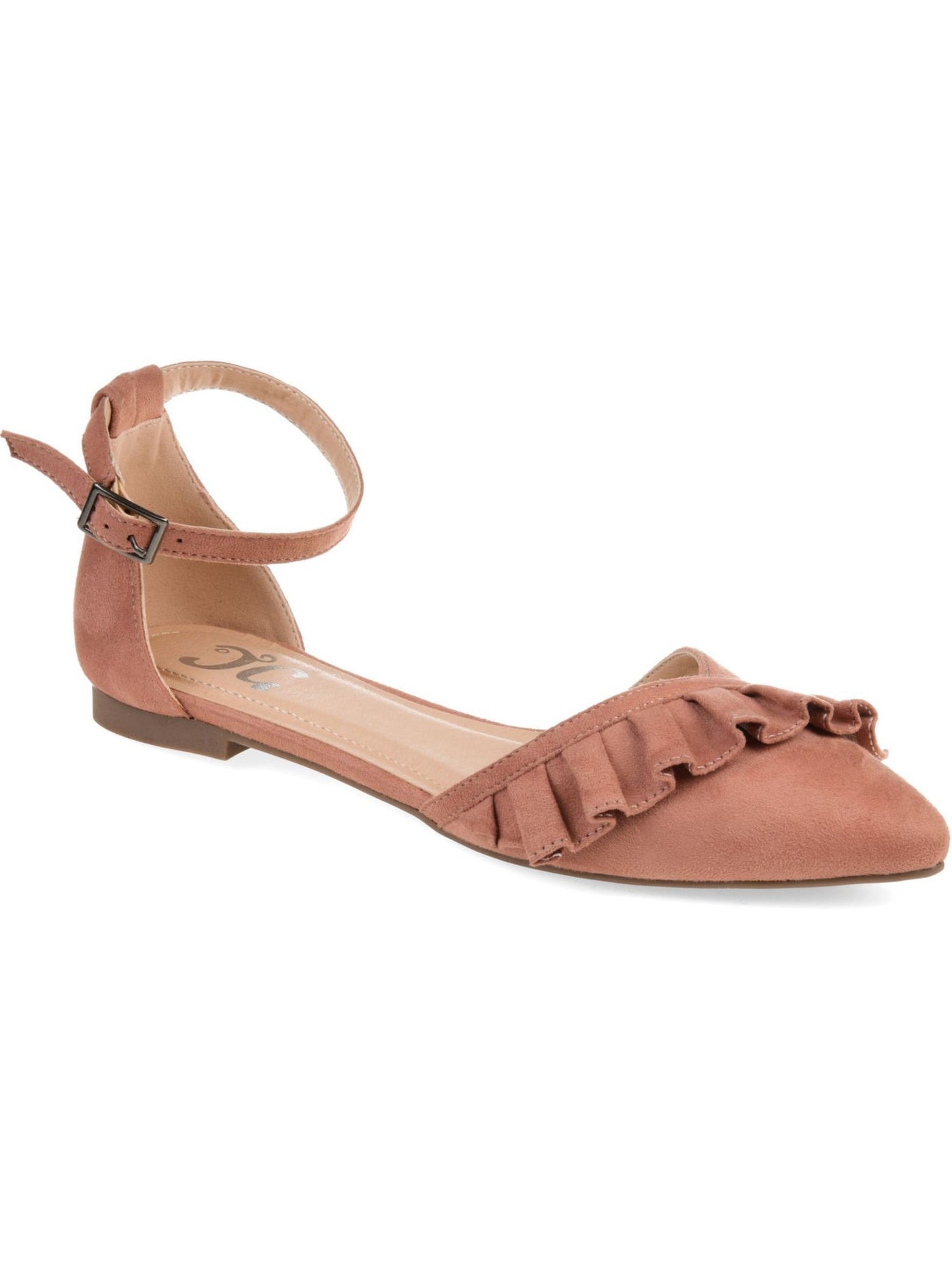 JOURNEE COLLECTION Womens Pink Traction Sole Ankle Strap Ruffled Lazae Pointed Toe Block Heel Buckle Flats 7