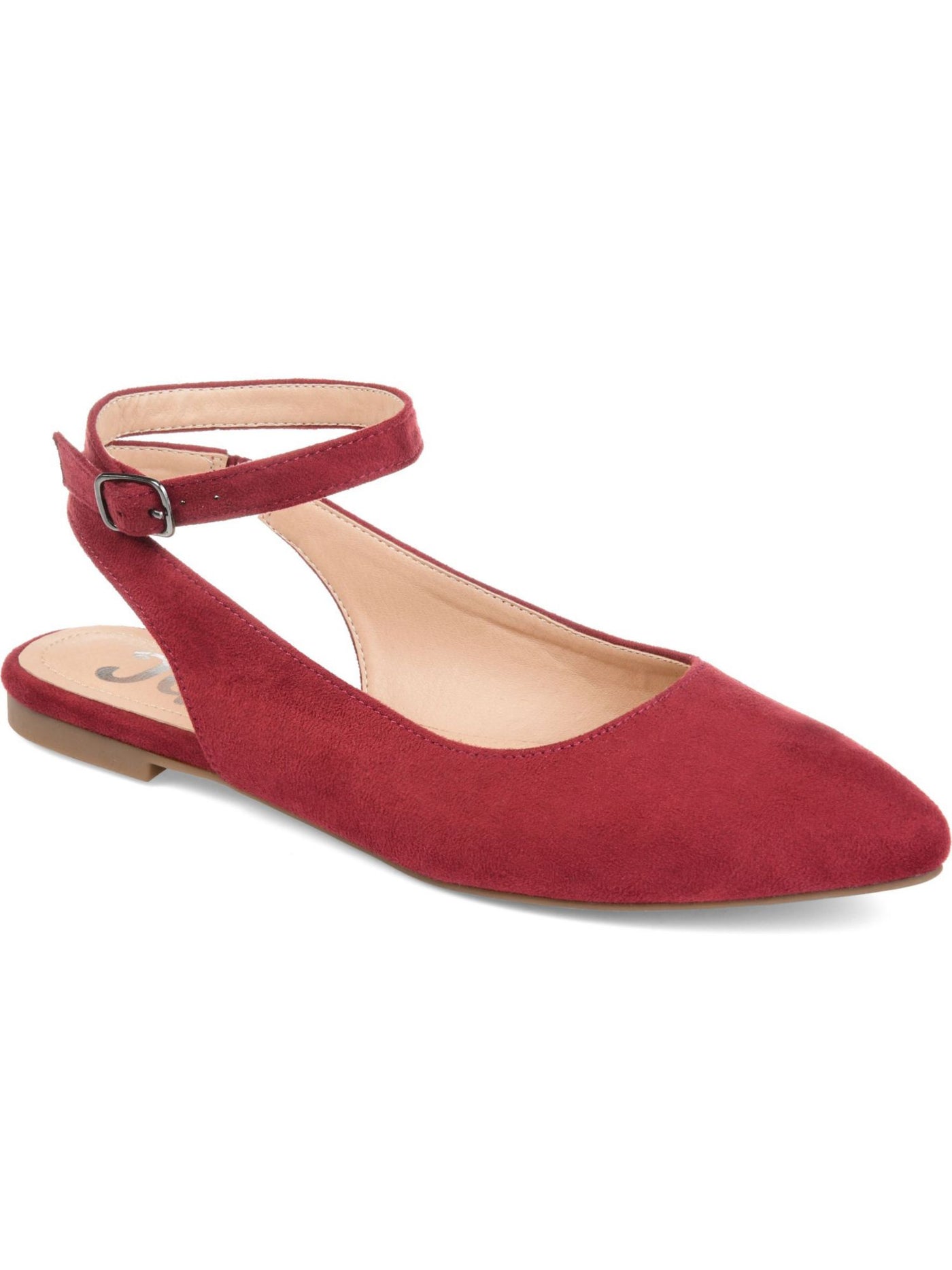 JOURNEE COLLECTION Womens Burgundy Side Elastic Cushioned Ankle Strap Preea Block Heel Buckle Flats 9