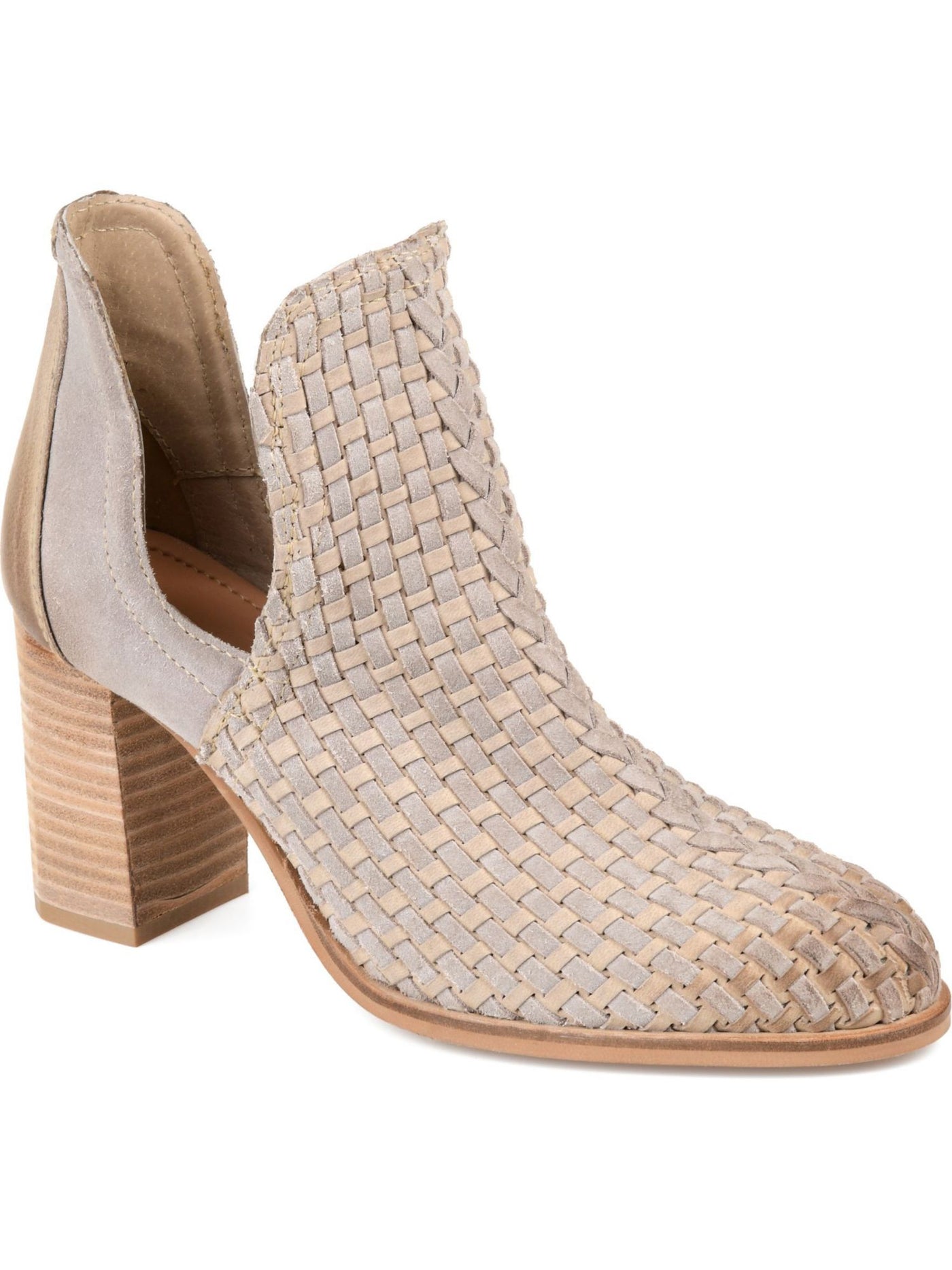 JOURNEE SIGNATURE Womens Gray Side Cutouts Woven Padded Kevona Almond Toe Block Heel Slip On Leather Booties 9 M