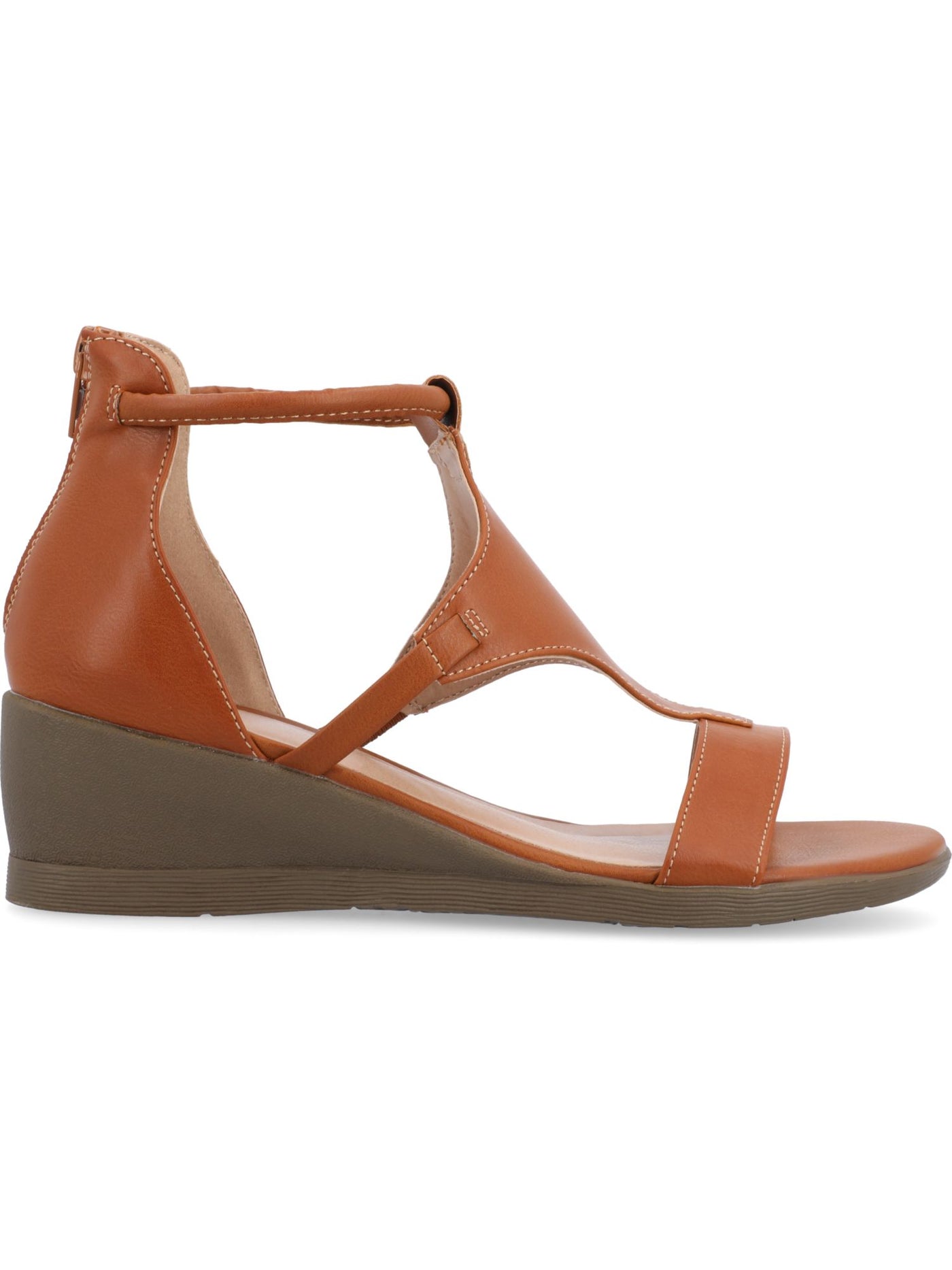 JOURNEE COLLECTION Womens Tan Brown Caged Design Ankle Strap Padded Trayle Open Toe Wedge Zip-Up Heeled Sandal 6.5 W