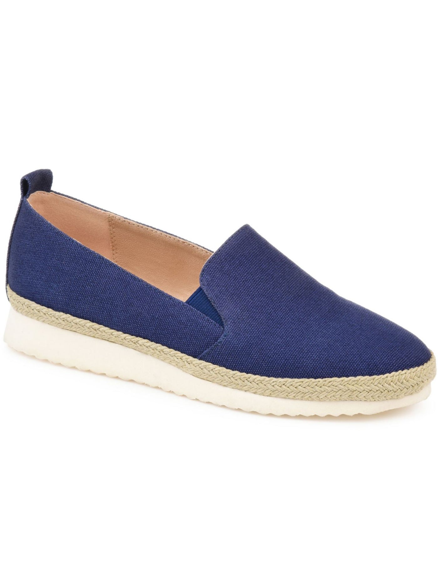 JOURNEE COLLECTION Womens Navy Twin Side Gore Back Pull Tab Woven Cushioned Leela Round Toe Wedge Slip On Espadrille Shoes 6.5