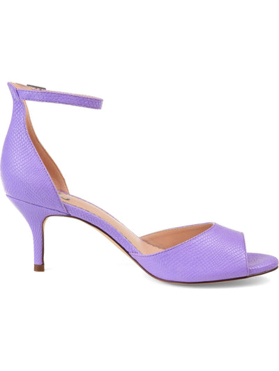 JOURNEE COLLECTION Womens Purple Snake Embossed Cushioned Narelle Round Toe Kitten Heel Buckle Dress Pumps 8.5