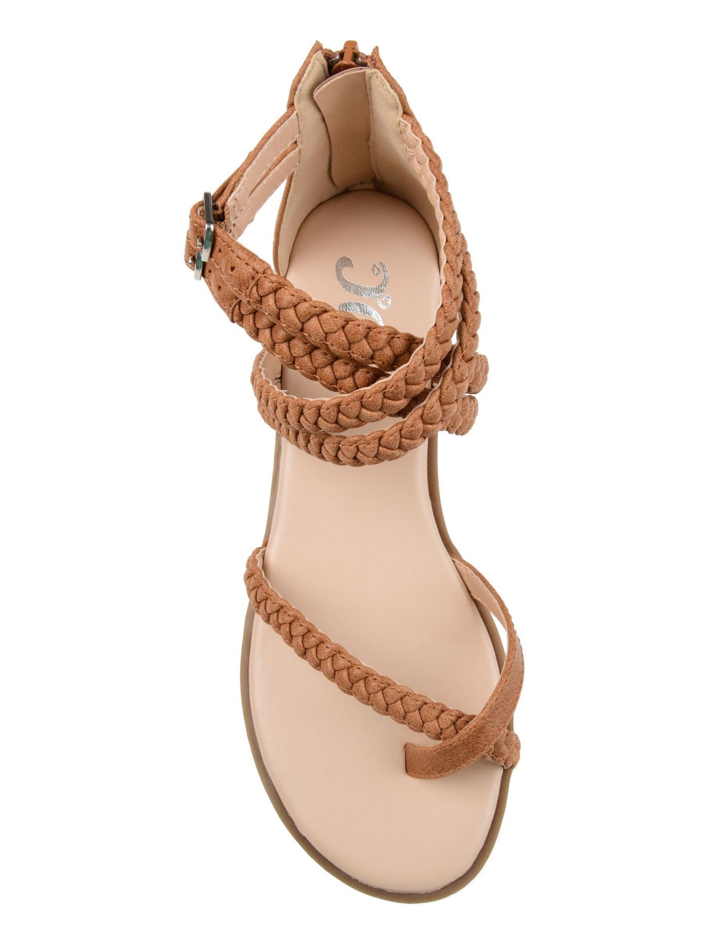 JOURNEE COLLECTION Womens Brown Strappy Buckle Accent Braided Imogen Round Toe Zip-Up Sandals Shoes 5.5