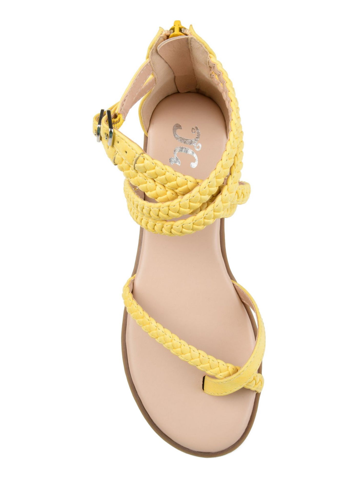 JOURNEE COLLECTION Womens Yellow Toe Loop Comfort Strappy Buckle Accent Braided Imogen Round Toe Zip-Up Thong Sandals Shoes 6 M