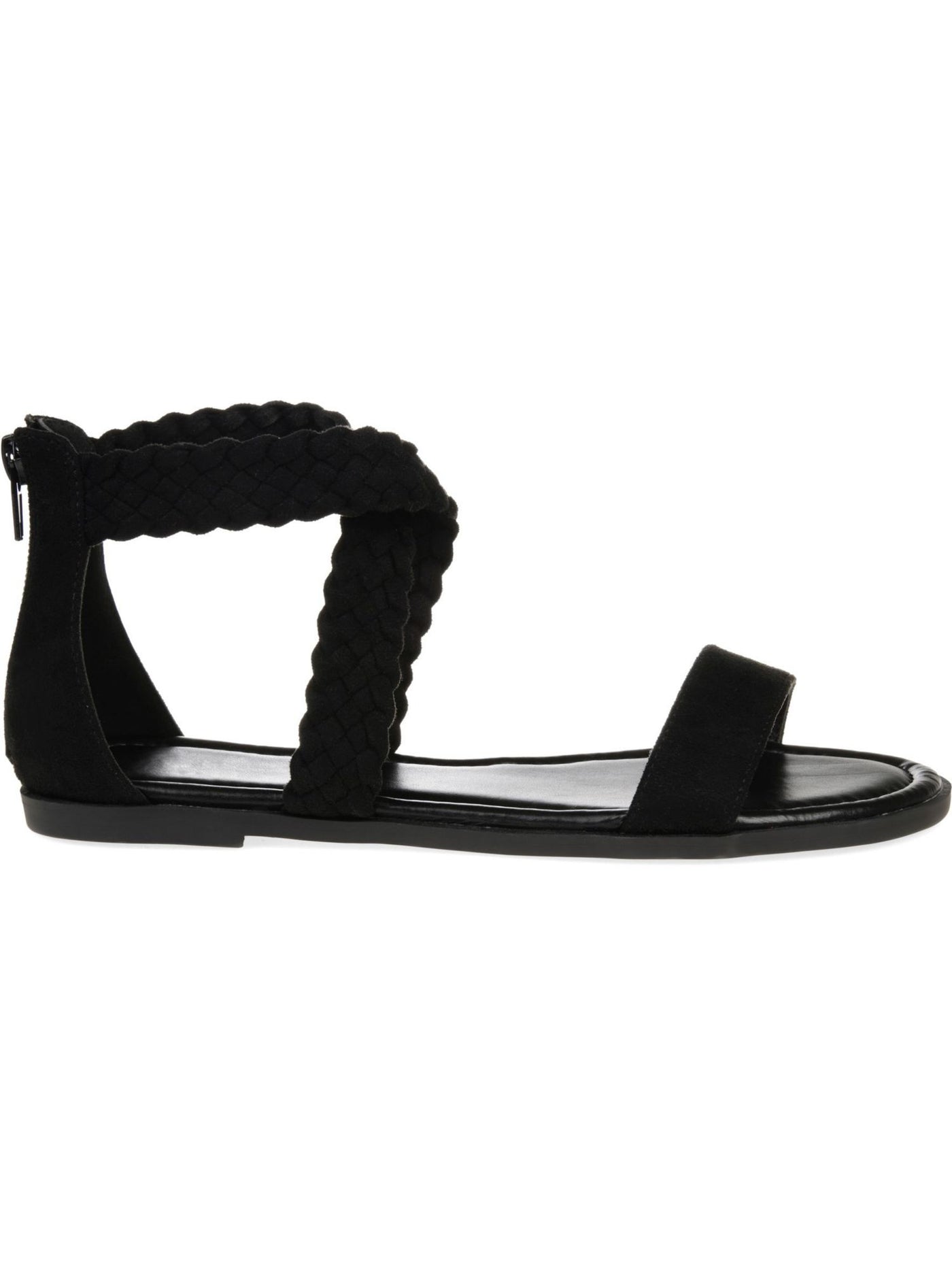 JOURNEE COLLECTION Womens Black Crisscross Ankle Strap Padded Woven Lucinda Round Toe Zip-Up Gladiator Sandals Shoes 8.5