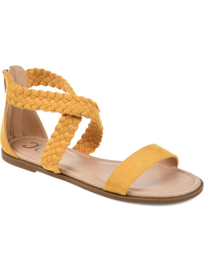 JOURNEE COLLECTION Womens Yellow Crisscross Straps Gladiator Design Ankle Strap Woven Lucinda Round Toe Zip-Up Sandals Shoes 5.5 M