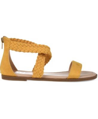 JOURNEE COLLECTION Womens Yellow Crisscross Straps Gladiator Design Ankle Strap Woven Lucinda Round Toe Zip-Up Sandals Shoes M