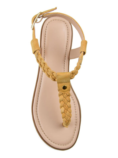 JOURNEE COLLECTION Womens Yellow Studded Buckle Accent Comfort T-Strap Genevive Round Toe Buckle Sandals Shoes 7.5 M