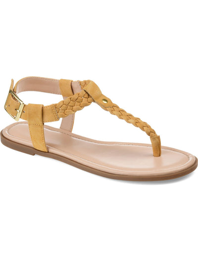 JOURNEE COLLECTION Womens Yellow Studded Buckle Accent Comfort T-Strap Genevive Round Toe Buckle Sandals Shoes 9 M