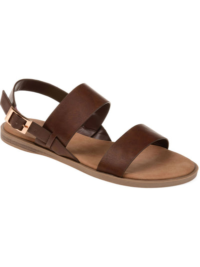 JOURNEE COLLECTION Womens Brown Double Strap Cushioned 1/2 Heel Ankle Strap Buckle Accent Lavine Round Toe Block Heel Buckle Slingback Sandal 9