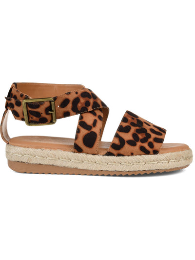 JOURNEE COLLECTION Womens Brown Animal Print Strappy Padded Trinity Round Toe Platform Buckle Espadrille Shoes 6 M